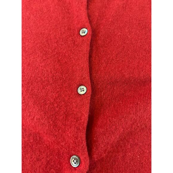 Original Orvis 100% Cashmere Deep Red Button Cardigan Crew Neck Sz L Ultra Soft - Picture 7 of 8
